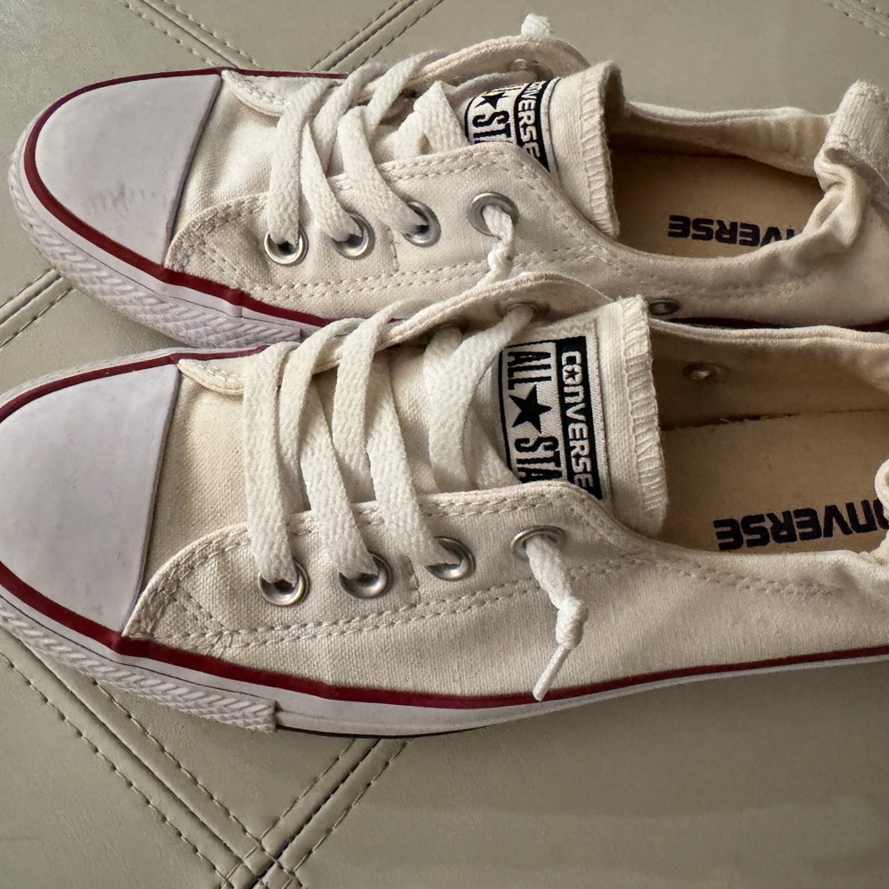 Converse Cream Canvas Sneakers with Red Accents